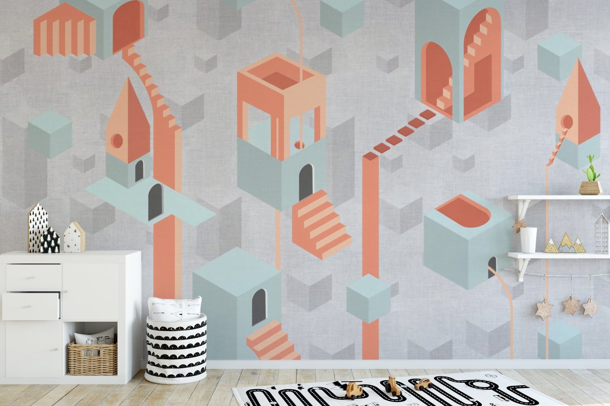 Modern Architectural Gray Wall Mural Design
