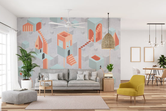Abstract Geometric Construction Wall Mural B645
