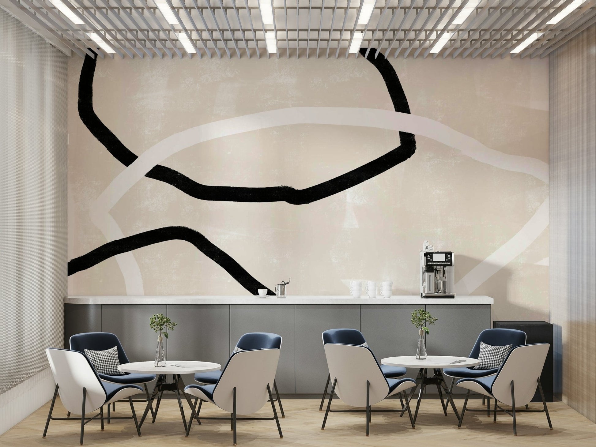 A contemplative fluid design wallpaper mural for a feature wall.

