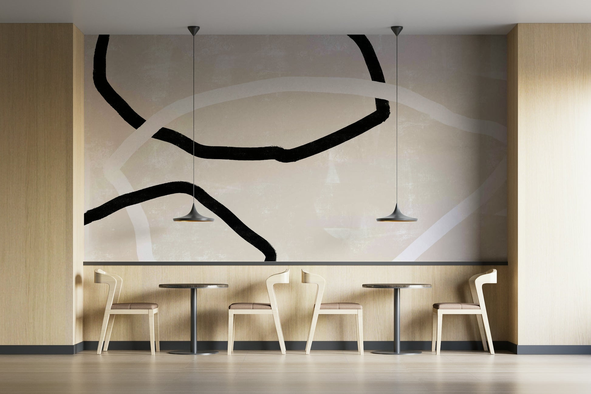 An artistic minimalist form mural for home decor.


