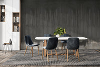 Misty woodland wallpaper in dark tones
