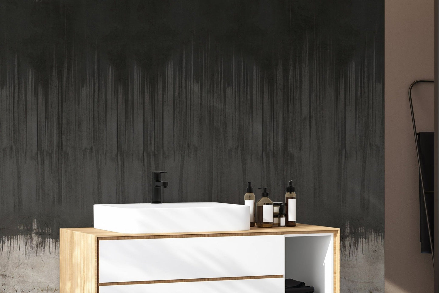 Misty black and grey woodland wallpaper
