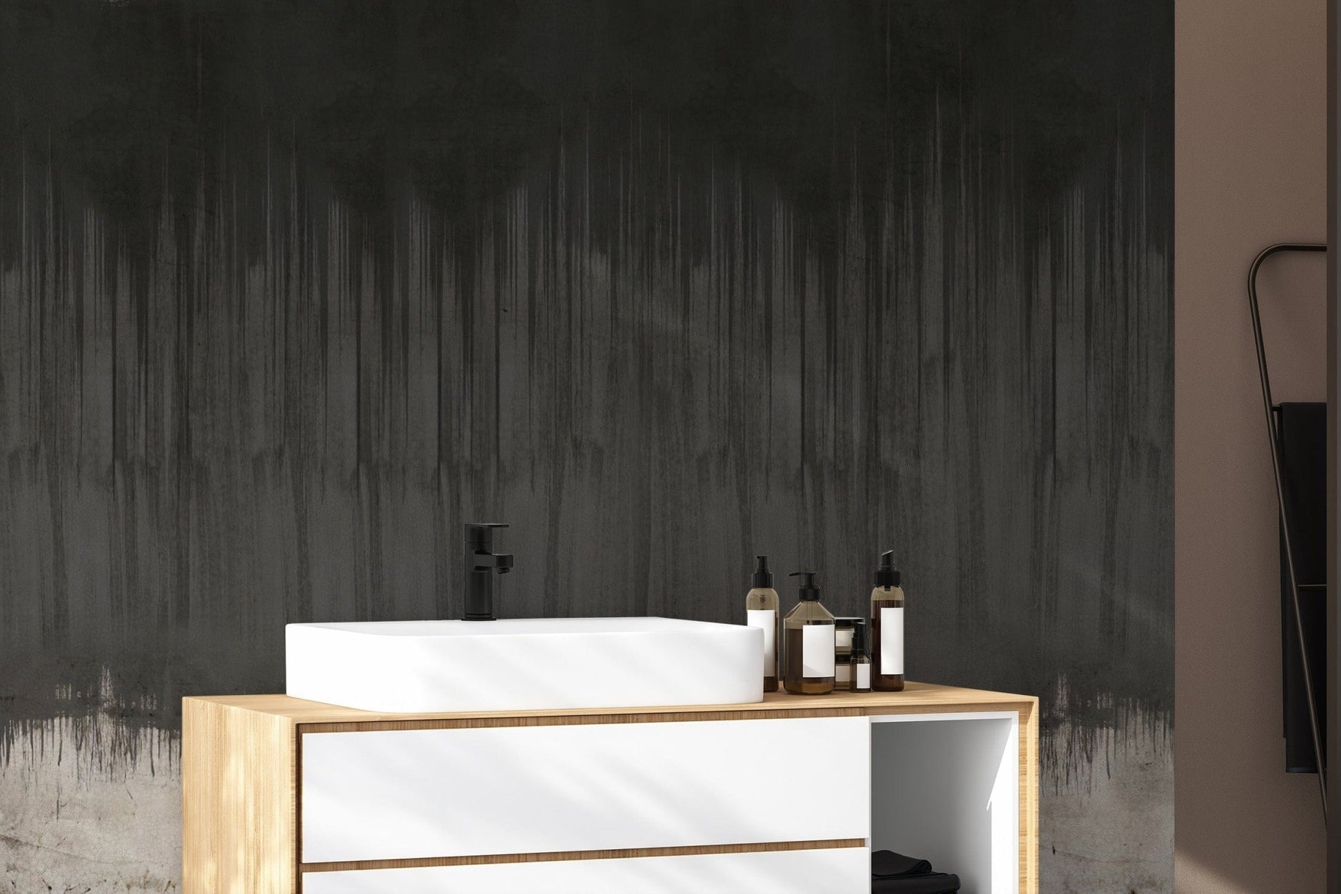 Misty black and grey woodland wallpaper
