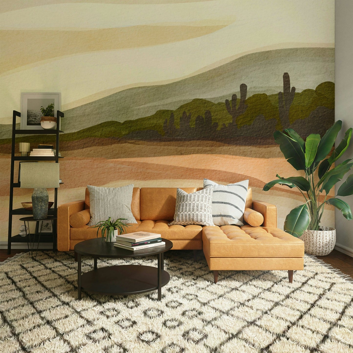 Abstract Desert Vista wall mural on living room wall

