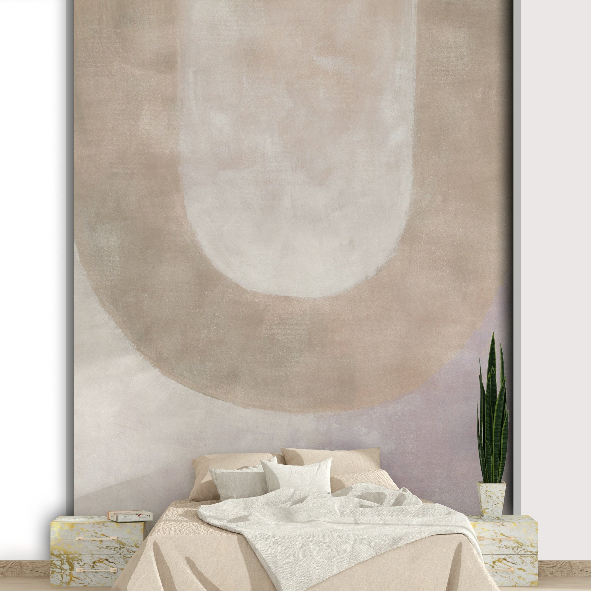 Soft earth tone shape wall design

