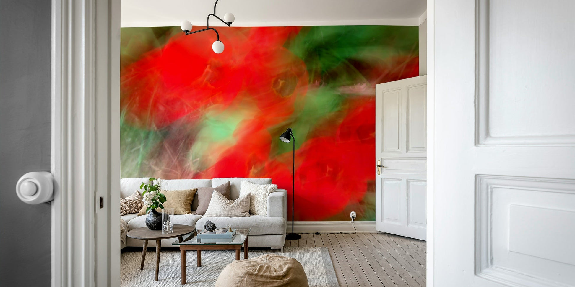 A close-up view shows the smooth, blending colors of the abstract art.

