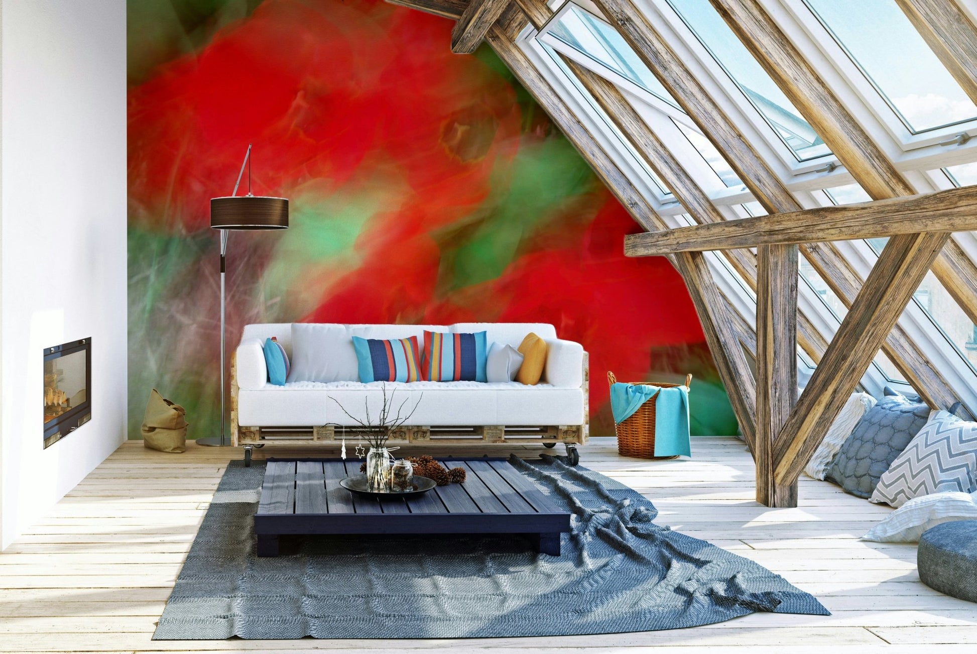The colors are bright and cheerful, giving the space a lively feel.

