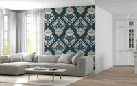 Patterned acorn cap element of Abstract Floral Bloom wallpaper.
