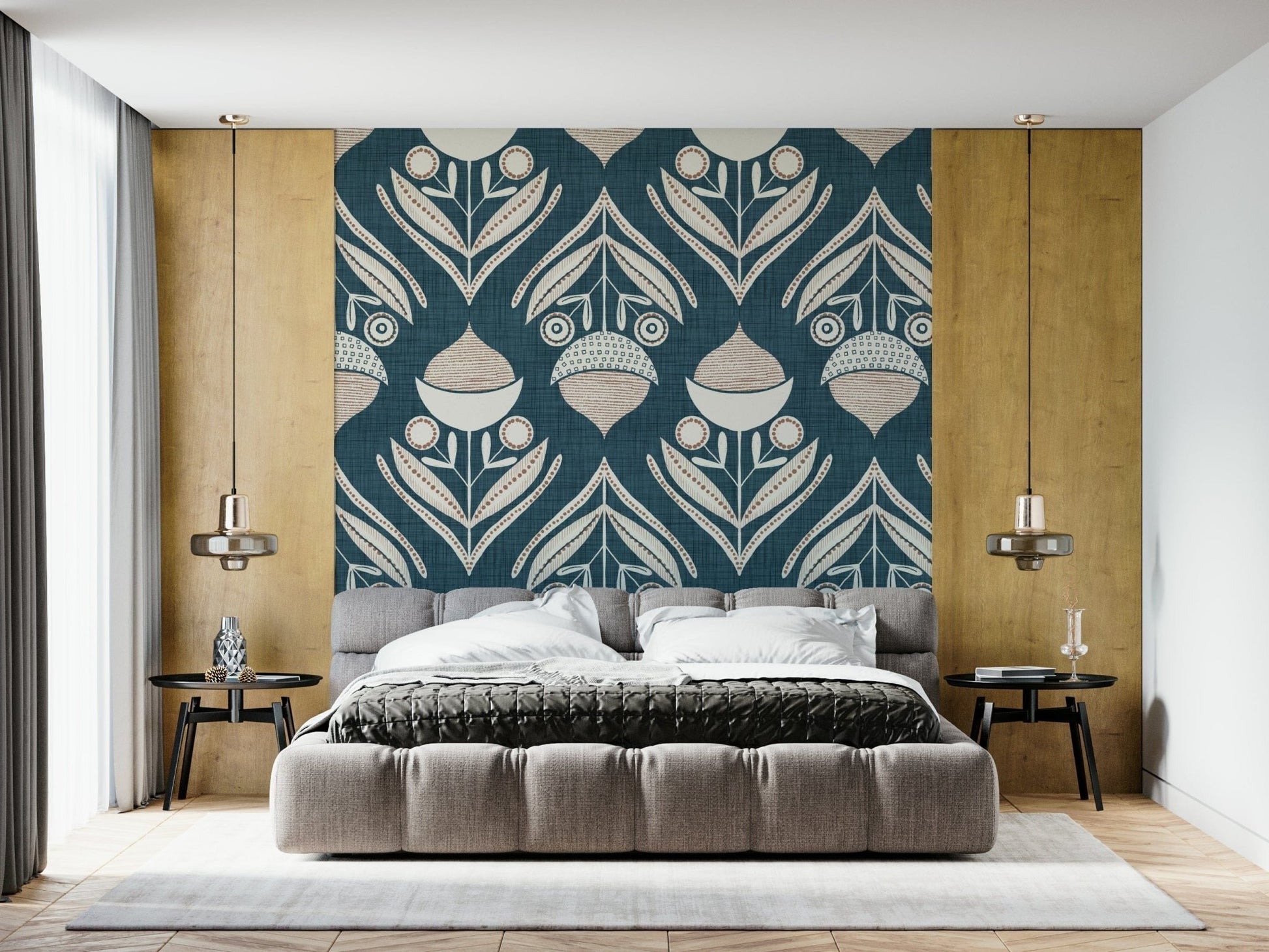 Whimsical segmented flower of Abstract Floral Bloom wall mural.