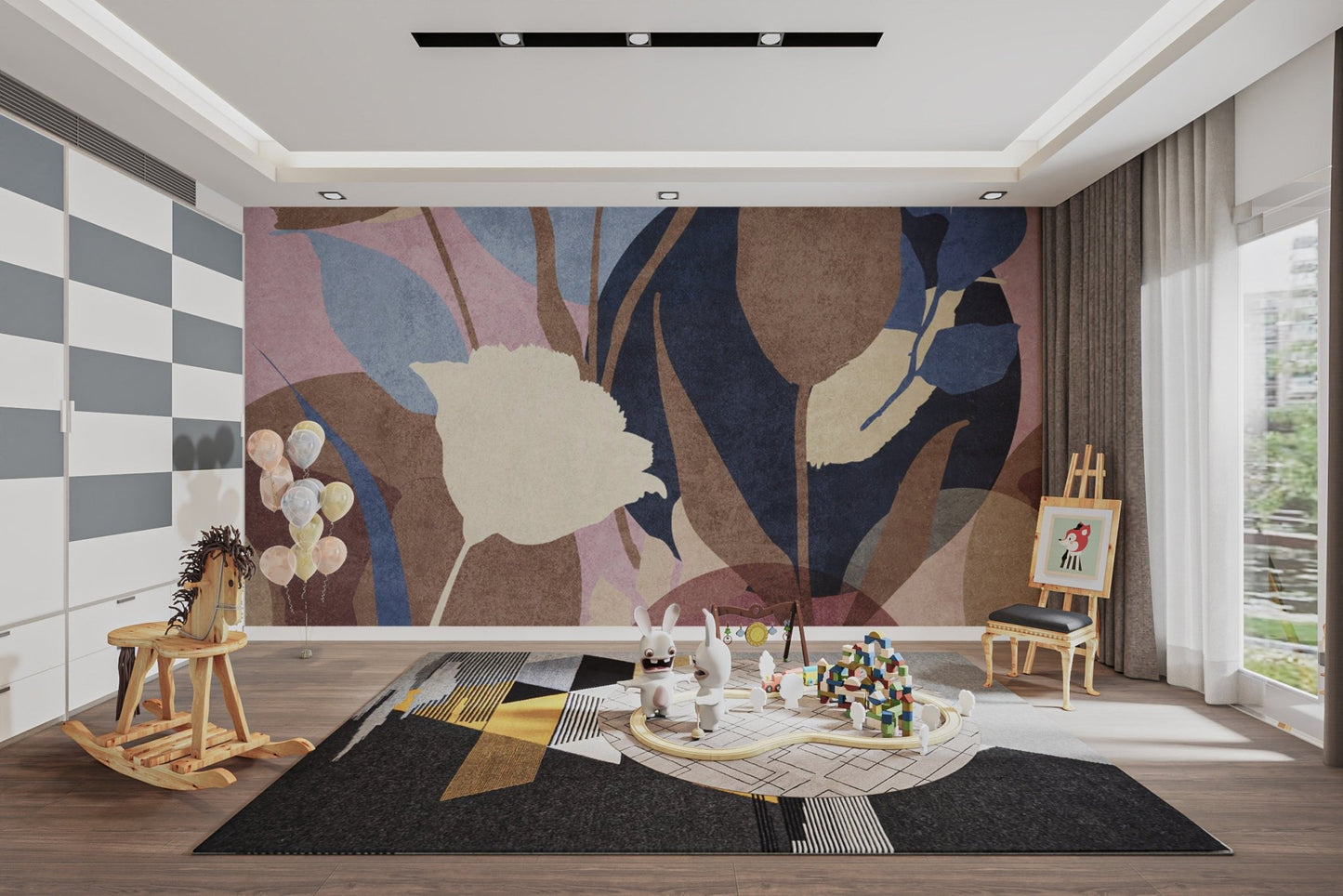 Elegant floral wall mural in soft shades
