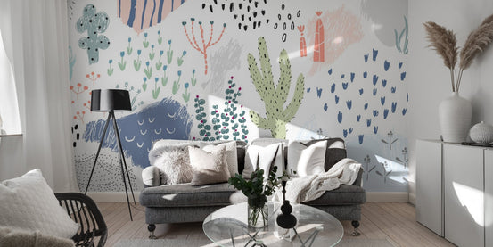 Abstract floral design wallpaper with hand-drawn patterns. A744