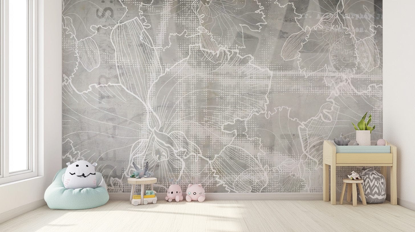 Subtle floral line leaves pattern wallpaper




