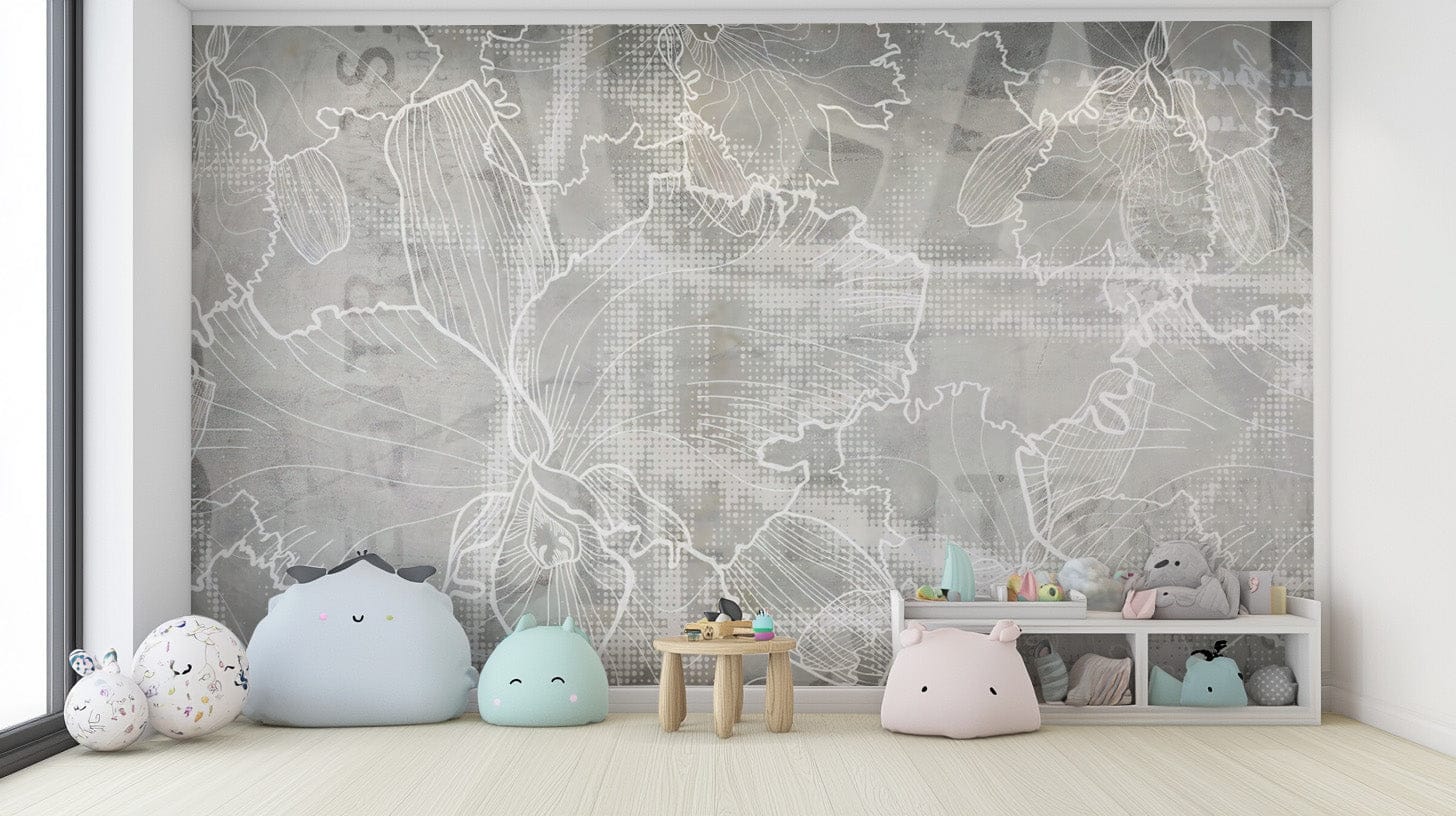 Contemporary floral line art wallpaper decor
