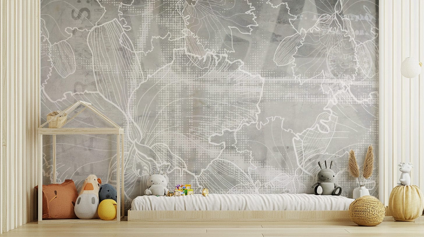 Elegant floral line leaves wallpaper print
