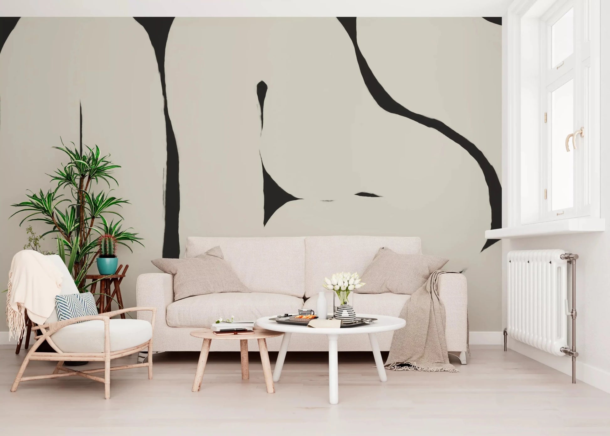 Abstract Flow Neutral Curves wall mural soft beige pattern