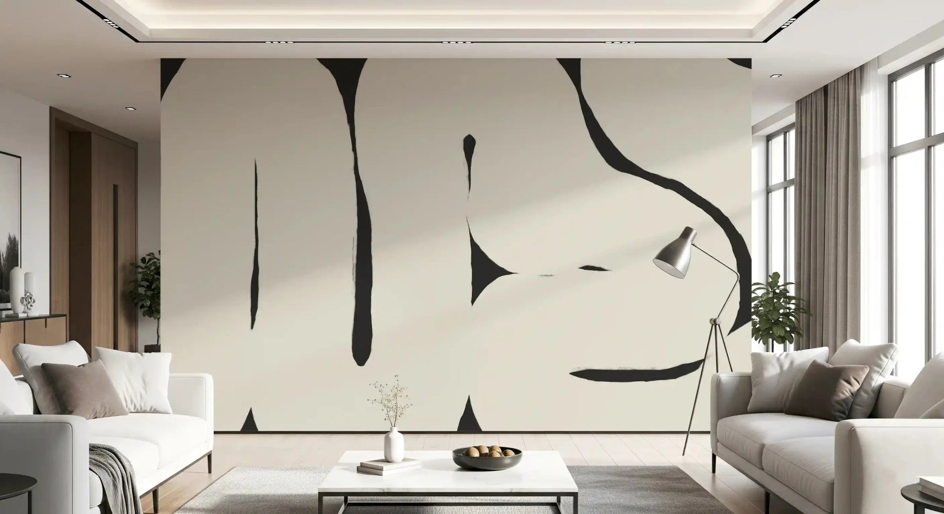 Home wall Abstract Flow Neutral Curves mural modern design