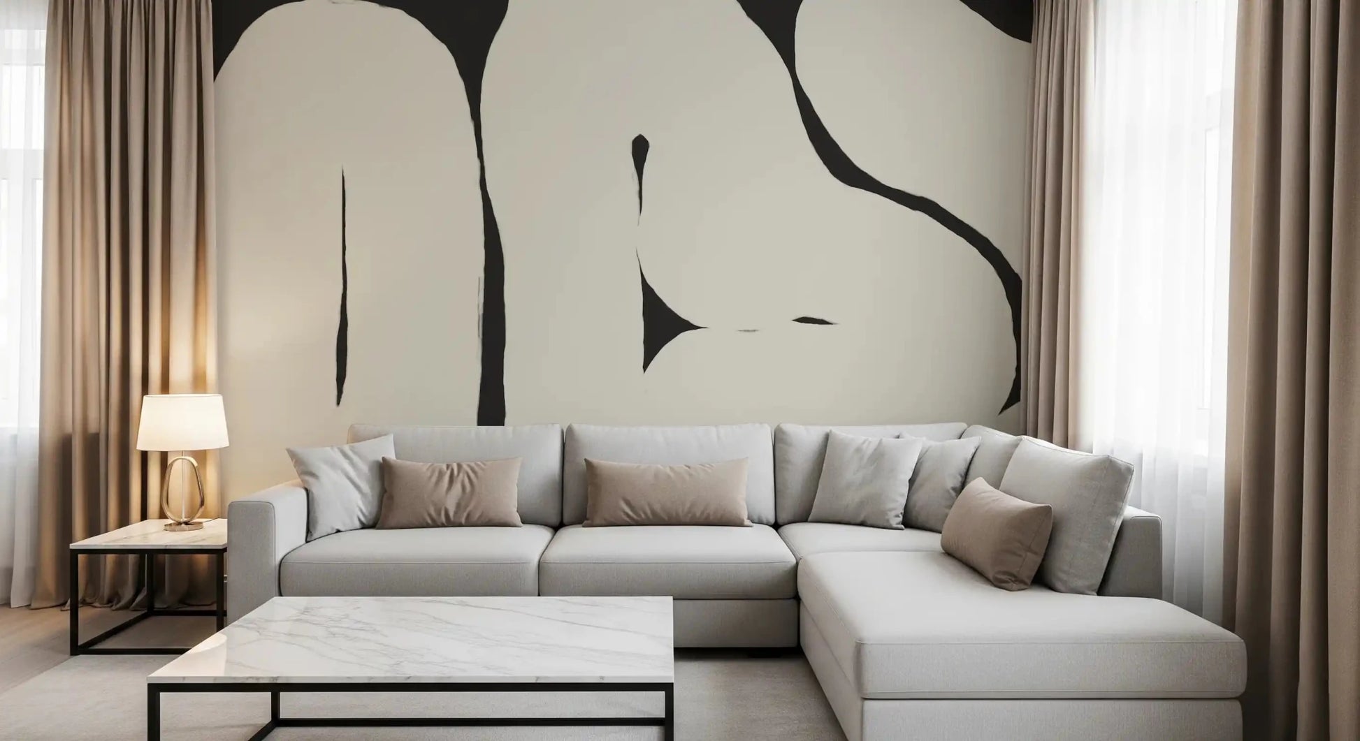 Hallway with Abstract Flow Neutral Curves wall mural pattern
