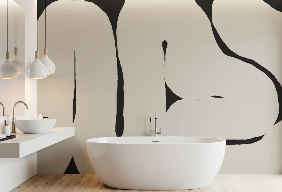 Bathroom Abstract Flow Neutral Curves wall mural beige forms, GD9399