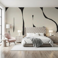 Bedroom styled Abstract Flow Neutral Curves mural soft shapes