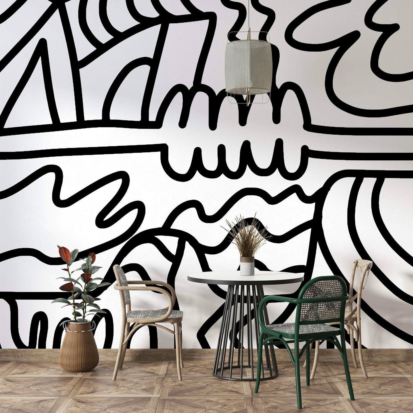 Calm wall mural with modern abstract art

