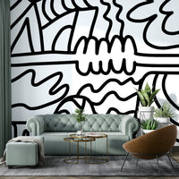 Organic curves and soft lines on wall mural

