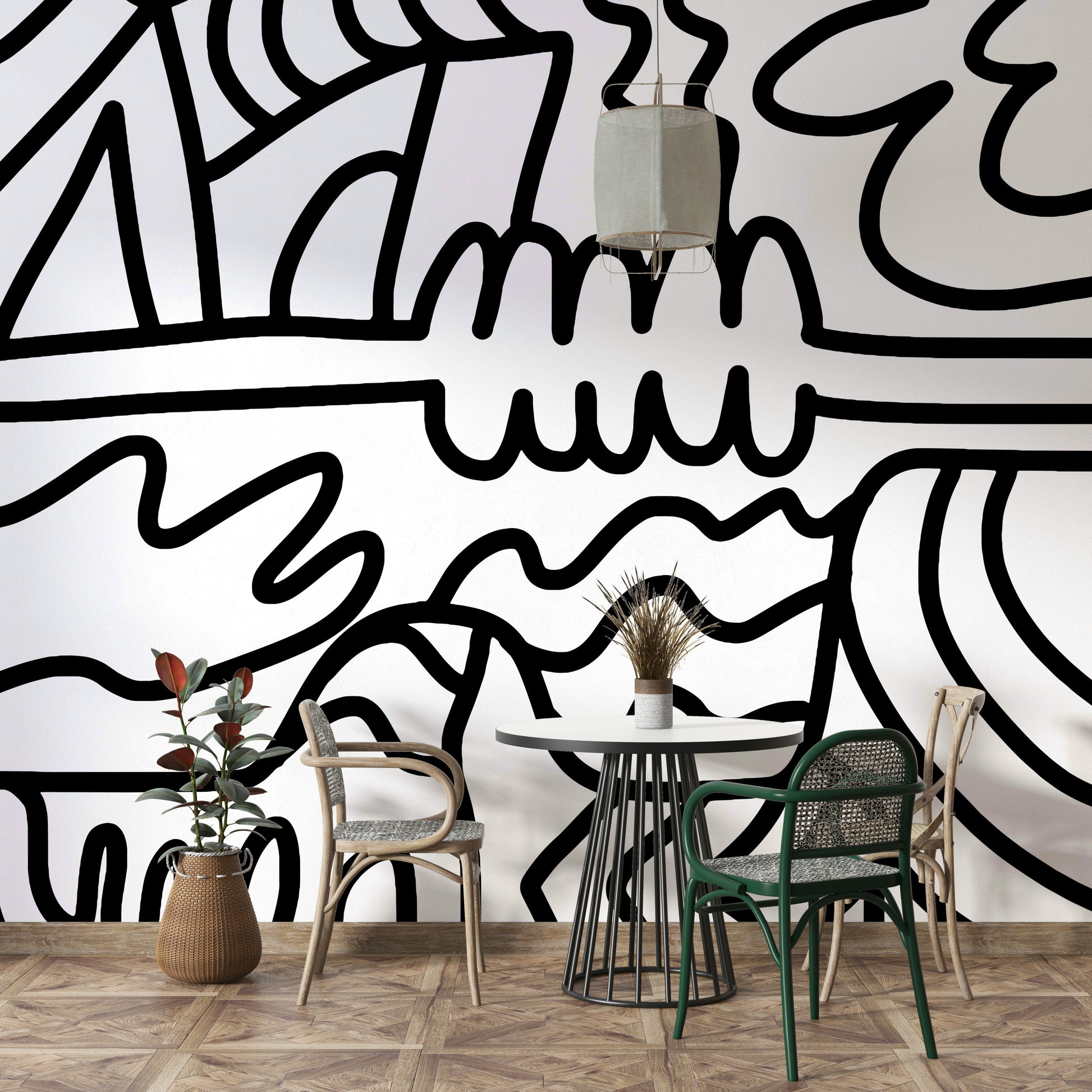 Calm wall mural with modern abstract art

