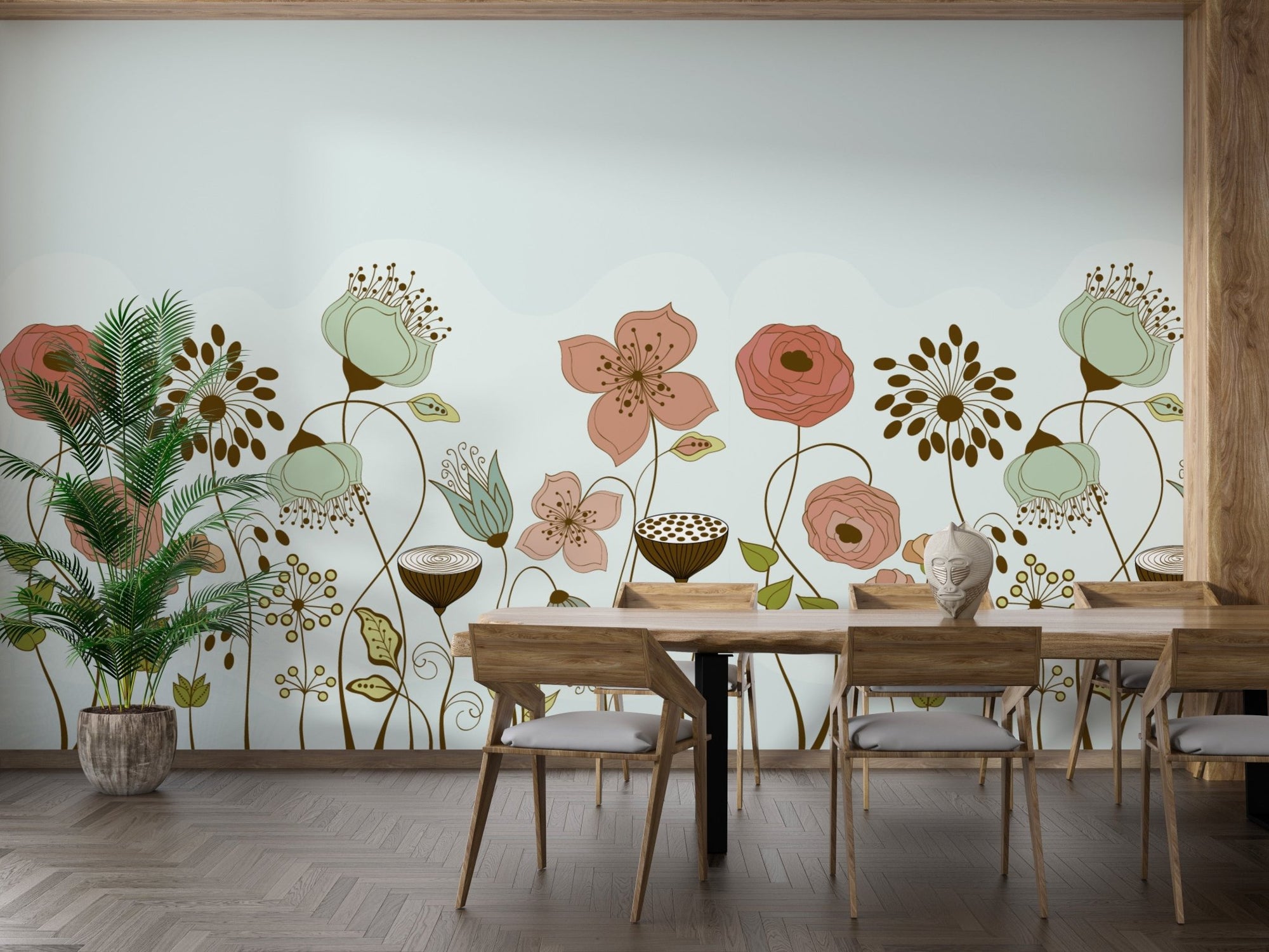 Abstract flower mural with pastel hues and elegance A757