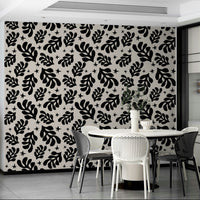 A close-up shot of the abstract foliage on the wallpaper.

