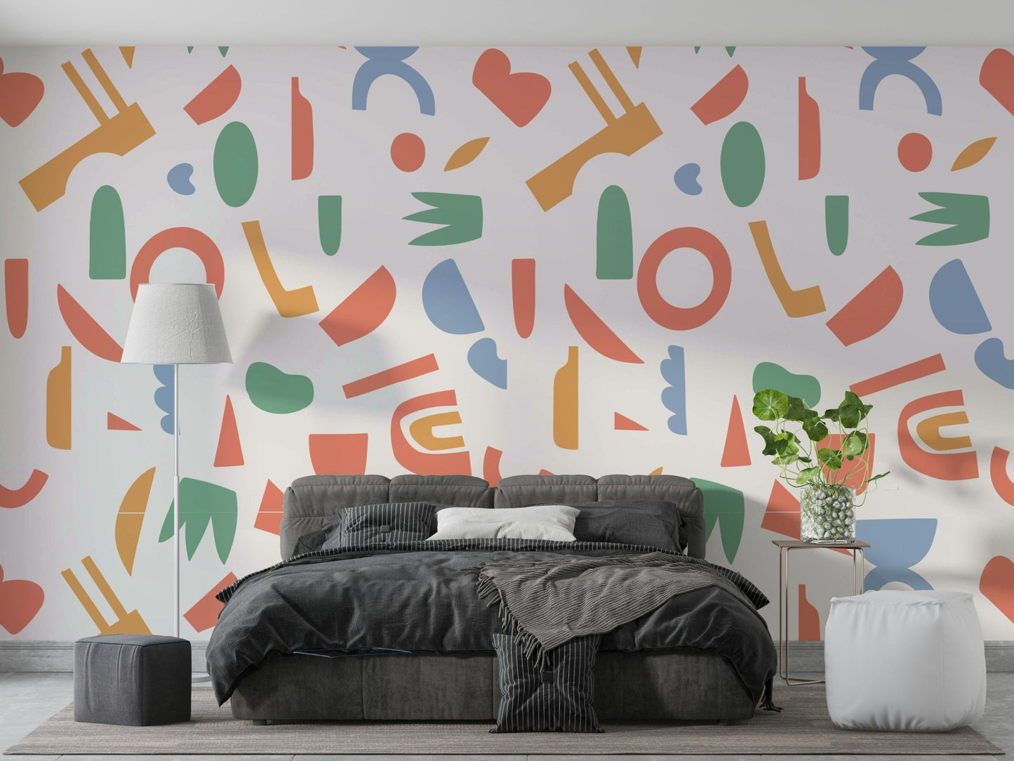 The design features a pattern of soft, organic shapes.

