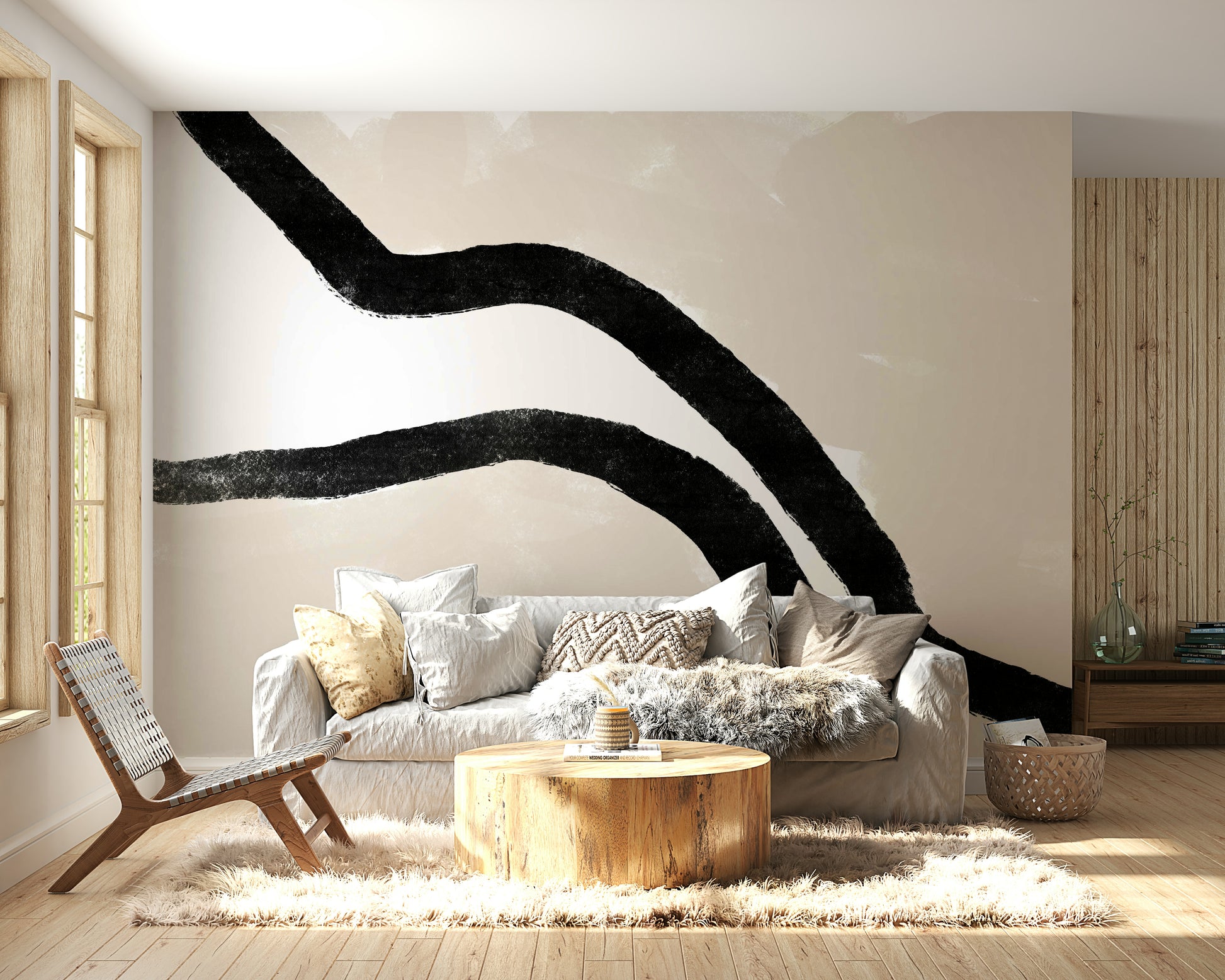 A beautiful modern art wall mural for a living room.

