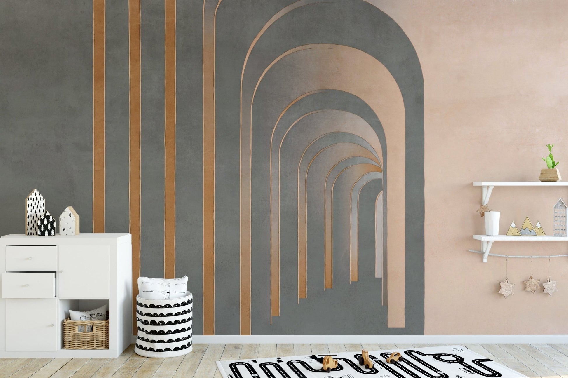 Metallic accent arch wallpaper design
