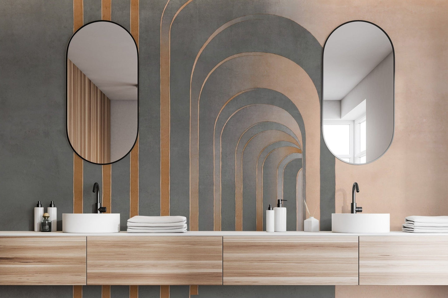 Geometric archway wallpaper with depth
