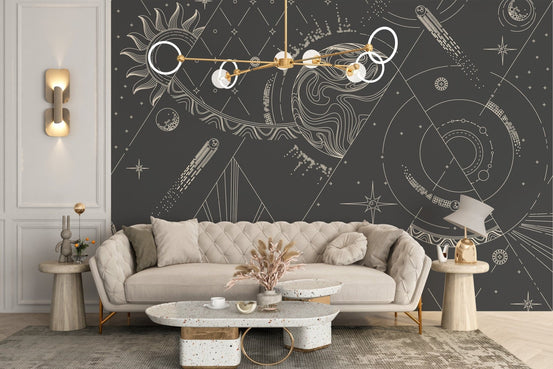 Geometric-style wallpaper mural design A937