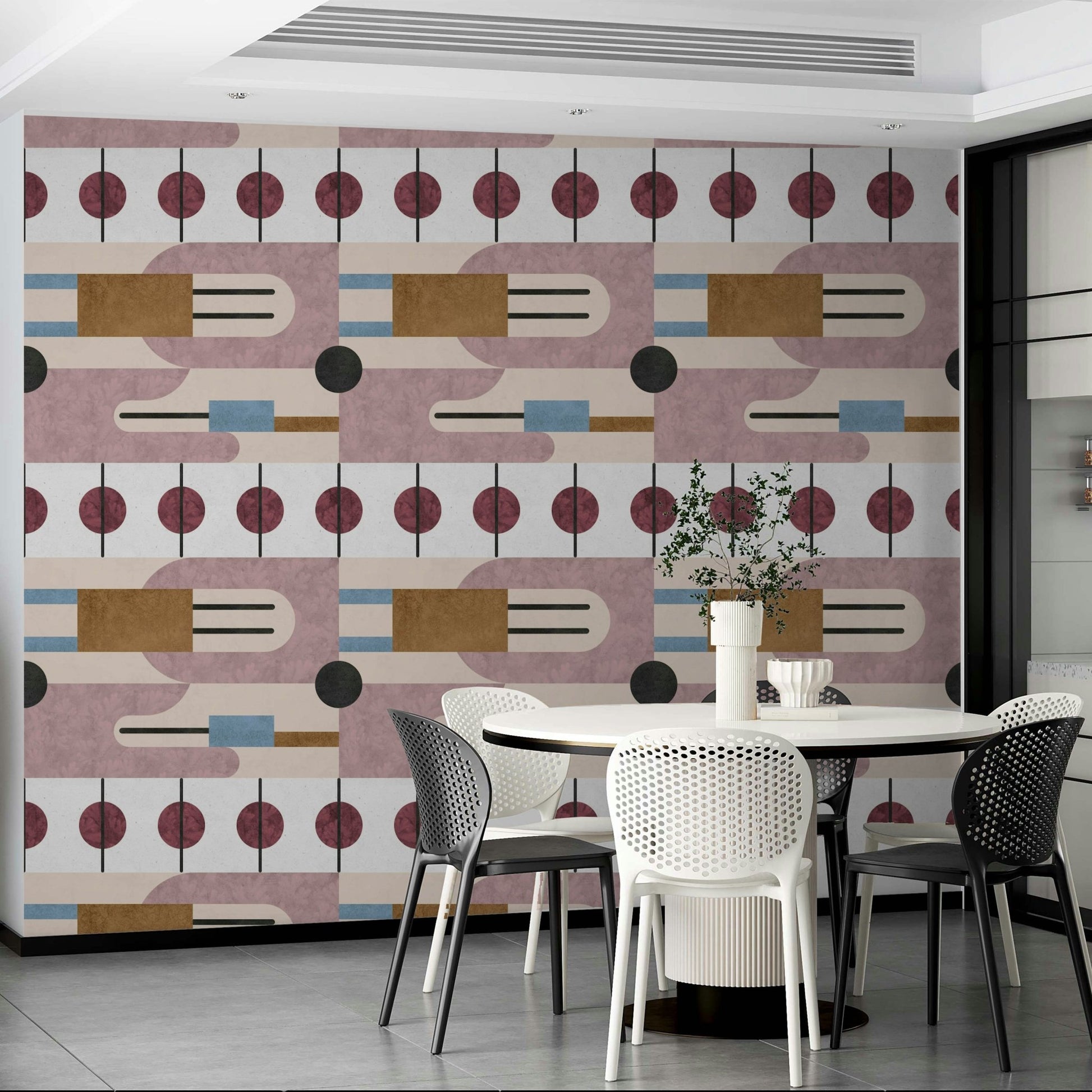 Natural tones geometric wallpaper for living room walls

