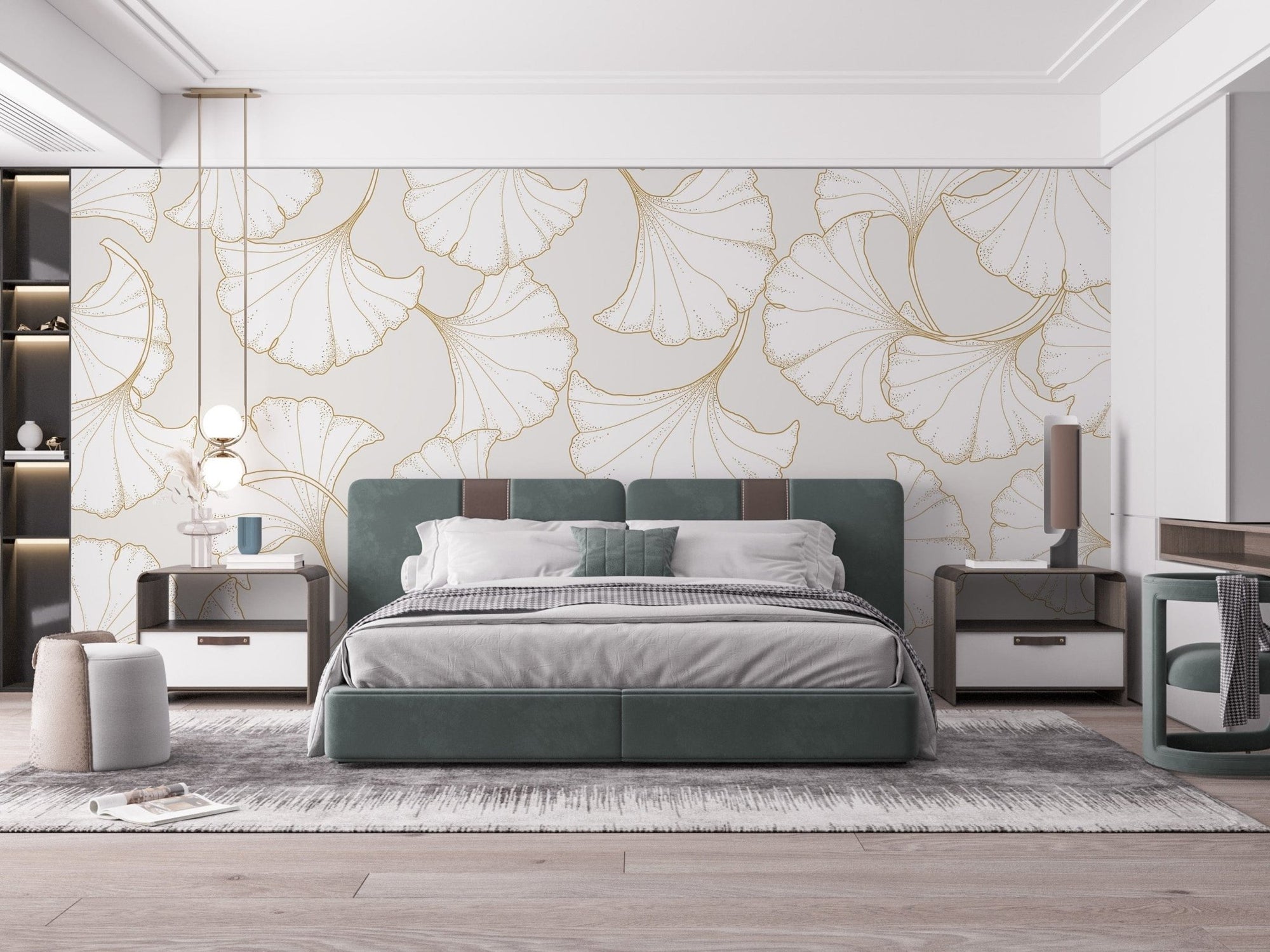 Luxurious gold ginkgo leaf wallpaper B021