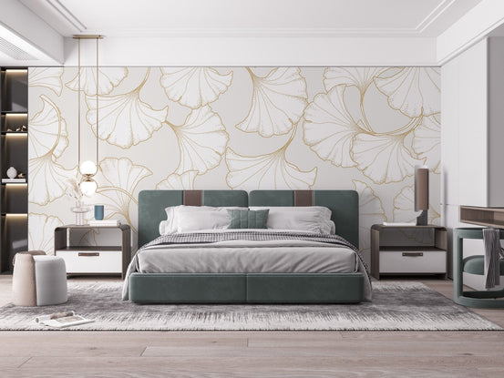 Luxurious gold ginkgo leaf wallpaper B021