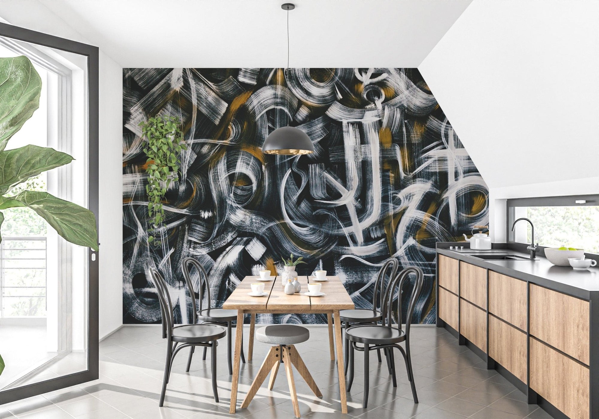 Abstract graffiti wallpaper with bold brush strokes design, B302