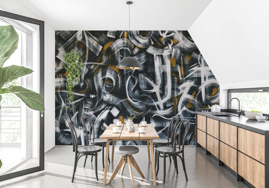 Abstract graffiti wallpaper with bold brush strokes design, B302