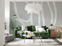 A calming abstract design wallpaper mural that defines a space.