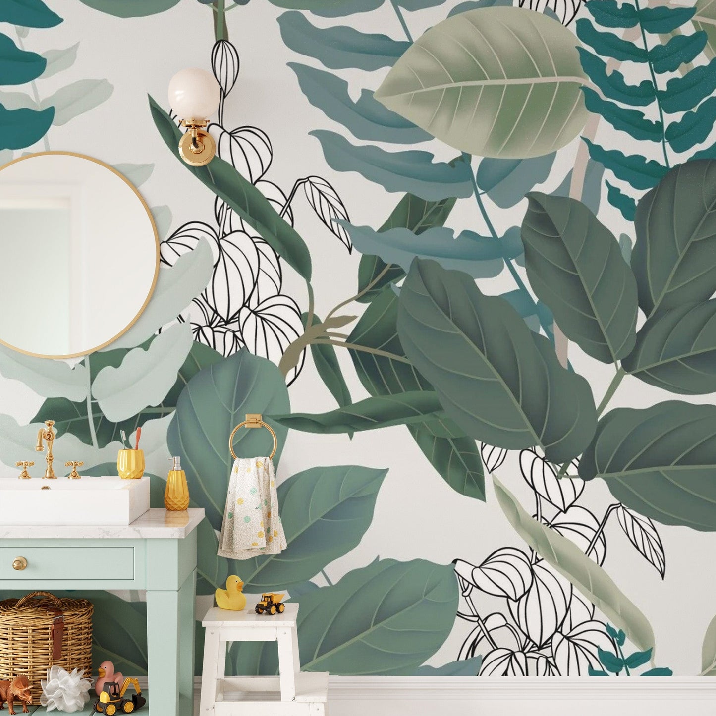 Abstract Green Leaves Wallpaper Mural - Giffywalls