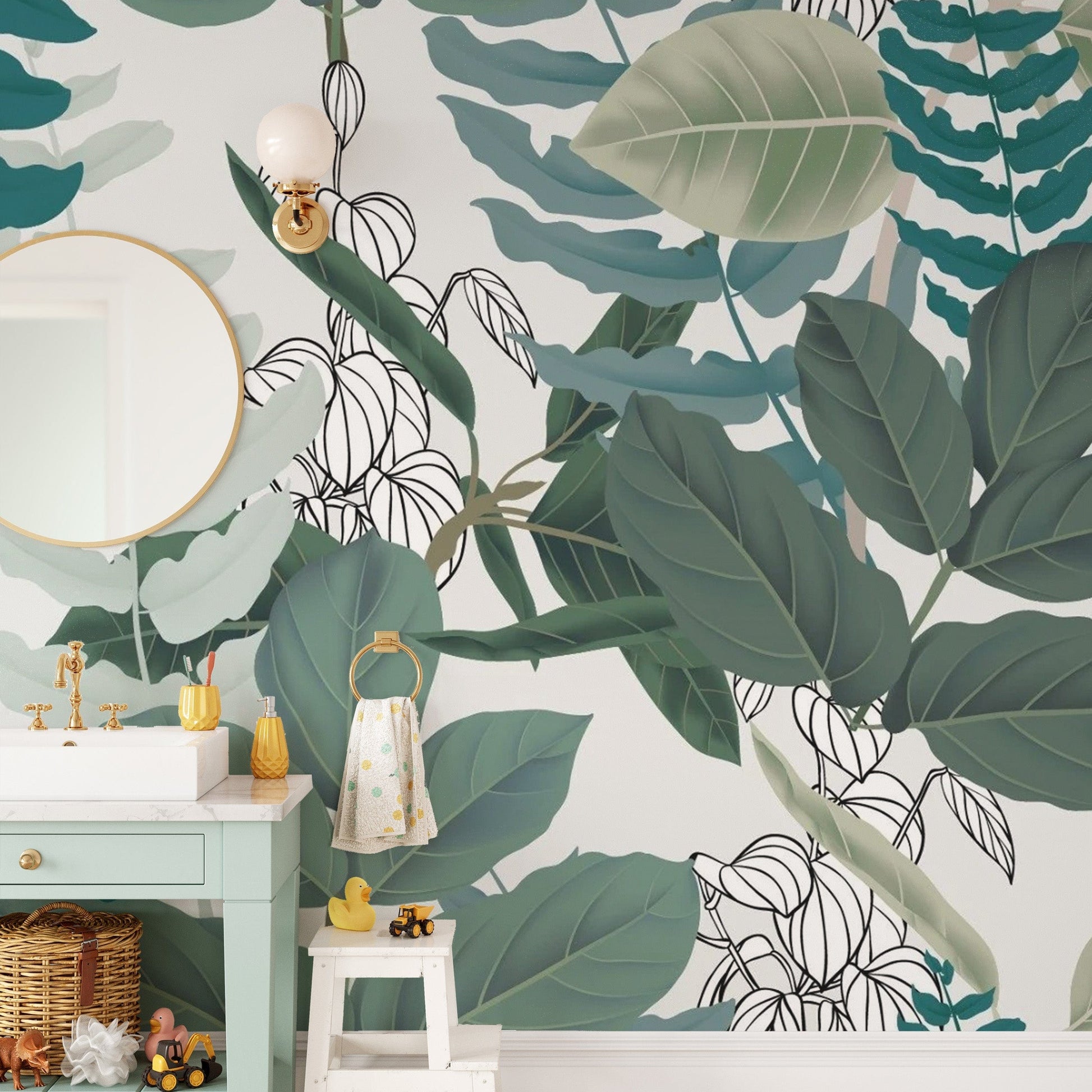 Abstract Green Leaves Wallpaper Mural - Giffywalls