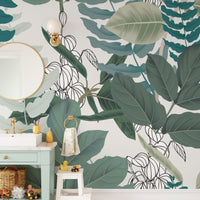 Abstract Green Leaves Wallpaper Mural - Giffywalls