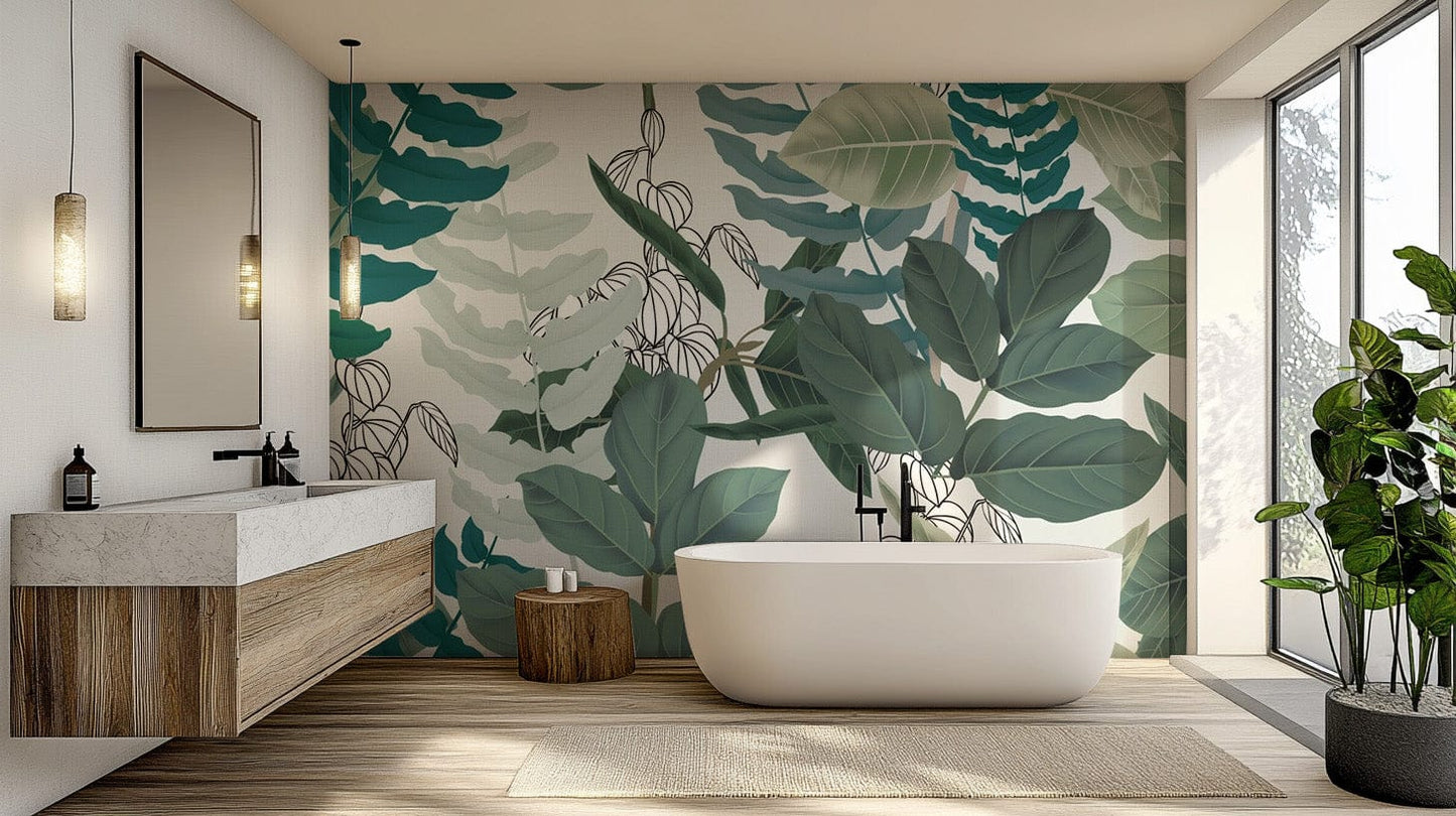 Abstract foliage mural for interiors
