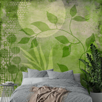 Contemporary mixed media greenery mural for interiors., GD1508