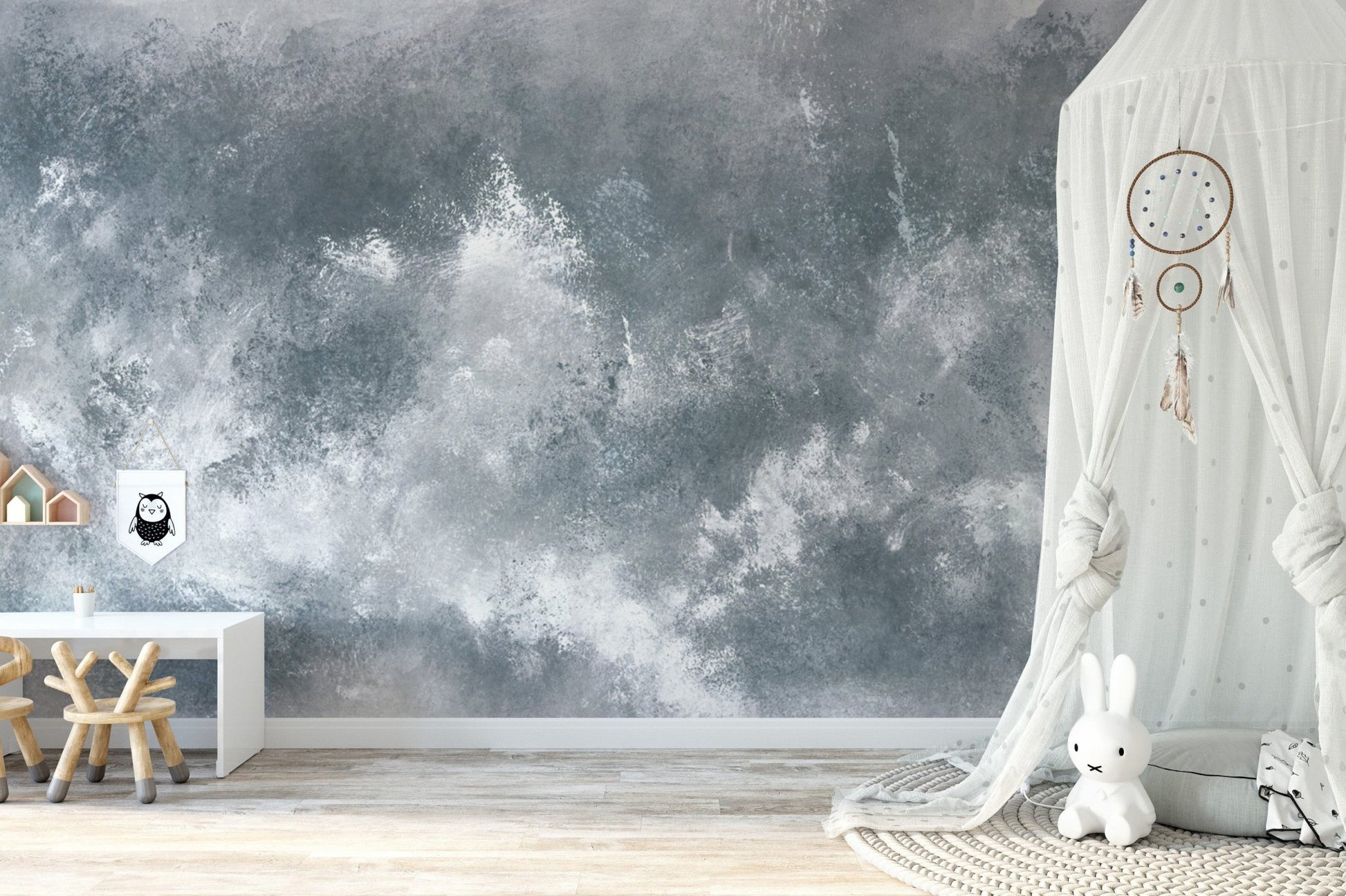 Sophisticated grey grunge mural with minimalist abstract design. B652
