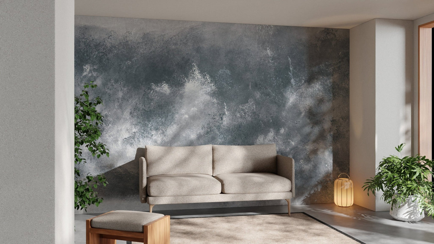Sleek abstract grey grunge mural for a modern wall statement. B652
