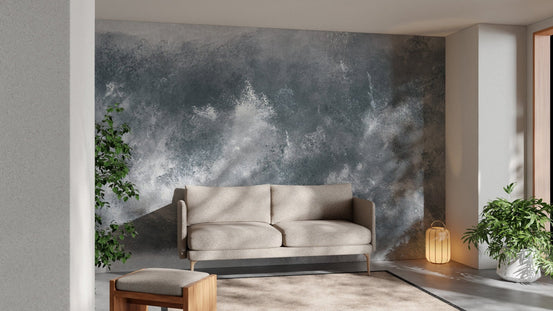 Sleek abstract grey grunge mural for a modern wall statement. B652
