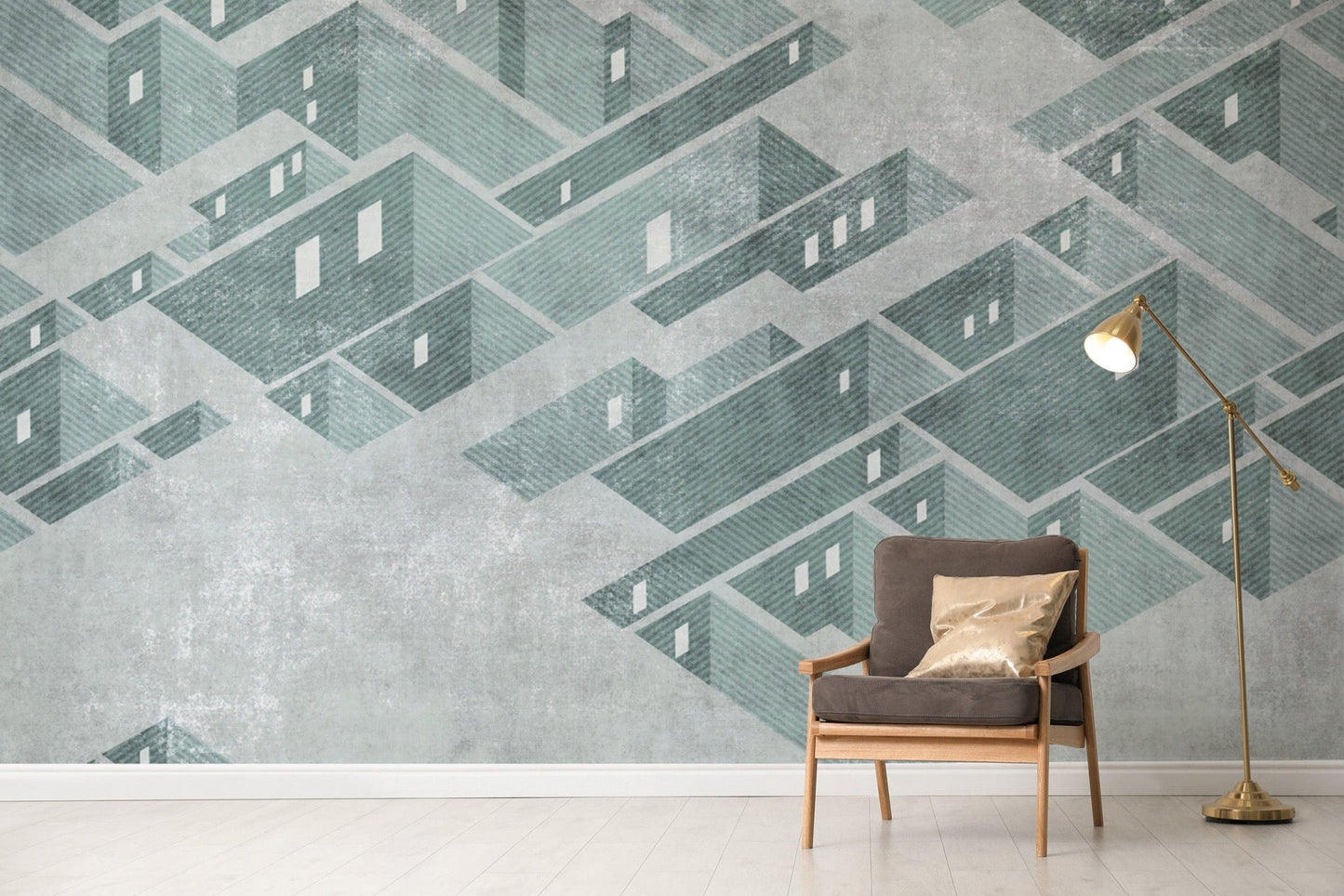 Futuristic maze pattern wall covering
