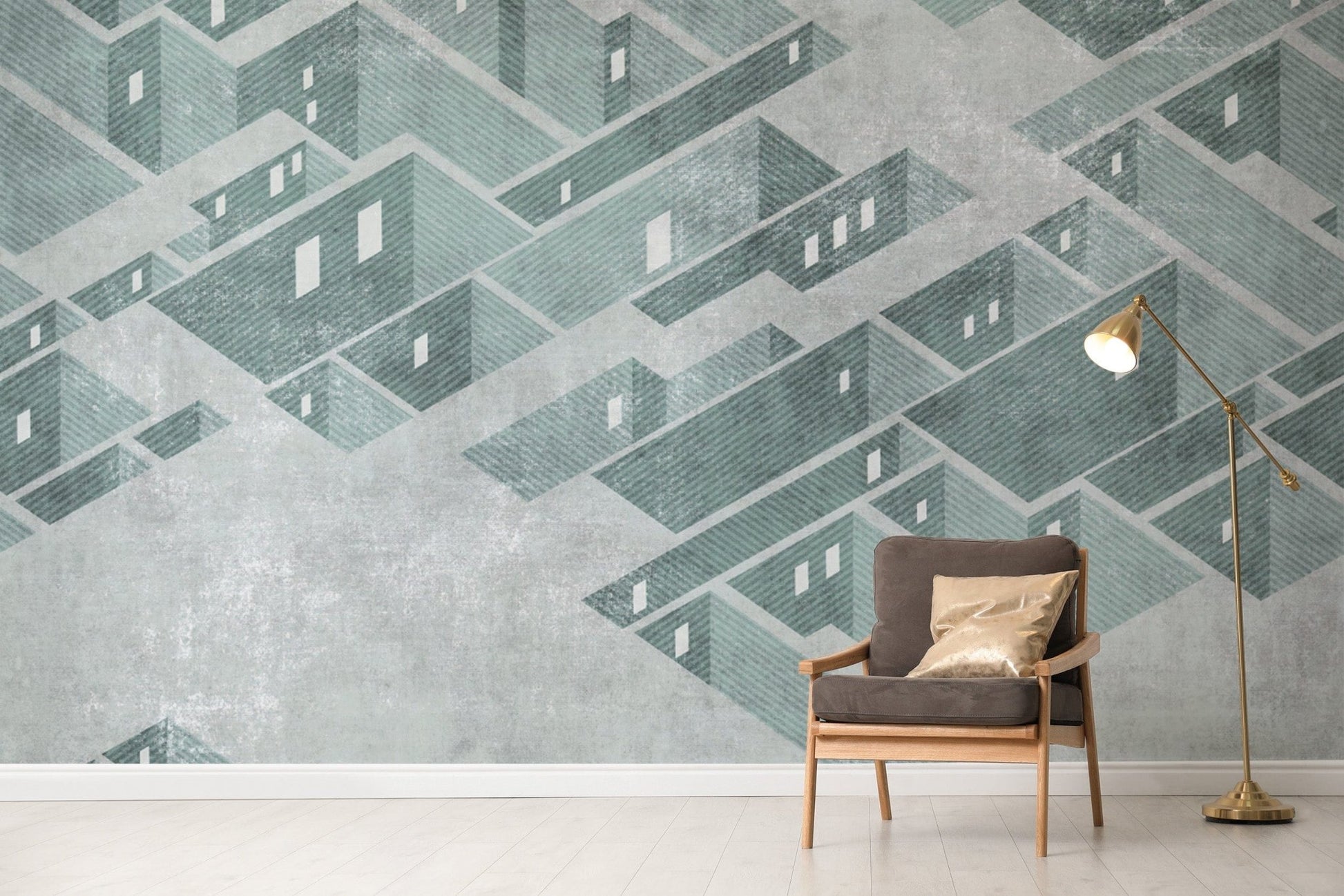 Futuristic maze pattern wall covering
