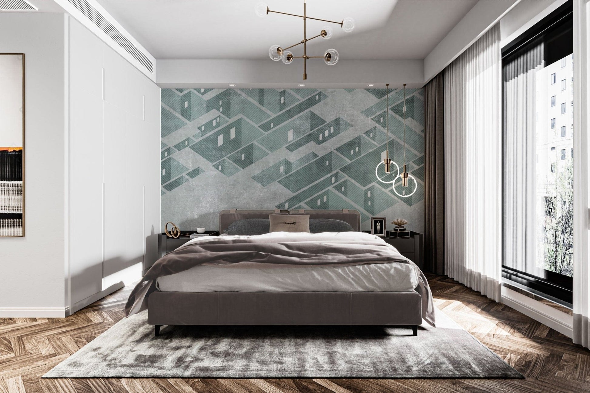 3D effect grid maze mural wallpaper
